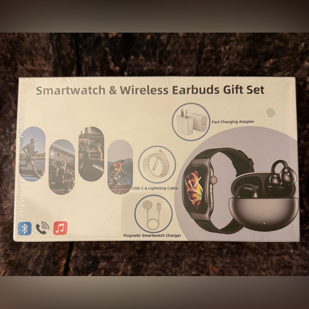 Smart Watch, Bluetooth C-Bridge Earbuds Band & Charging Cable (New/Sealed)